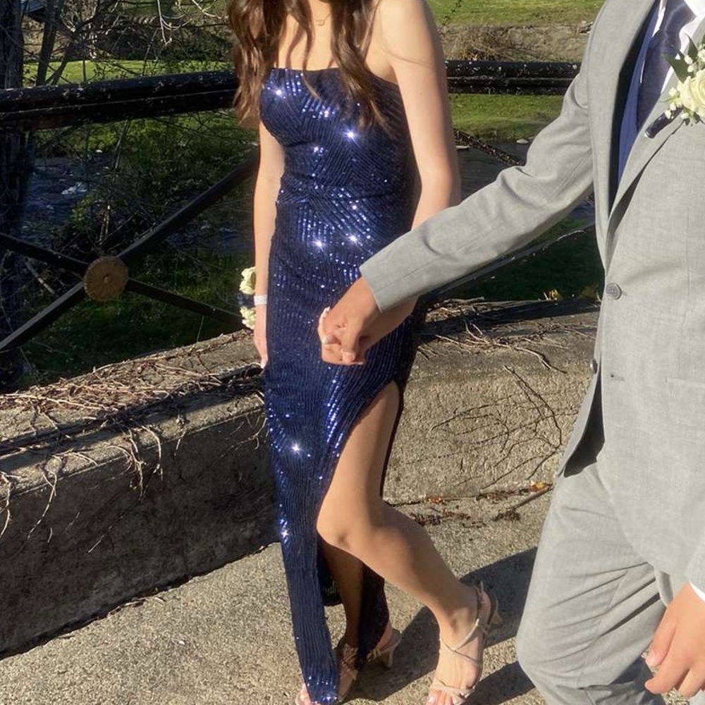 Junior Macys Sequin Prom Dress- XS JUNIORS in Navy Blue